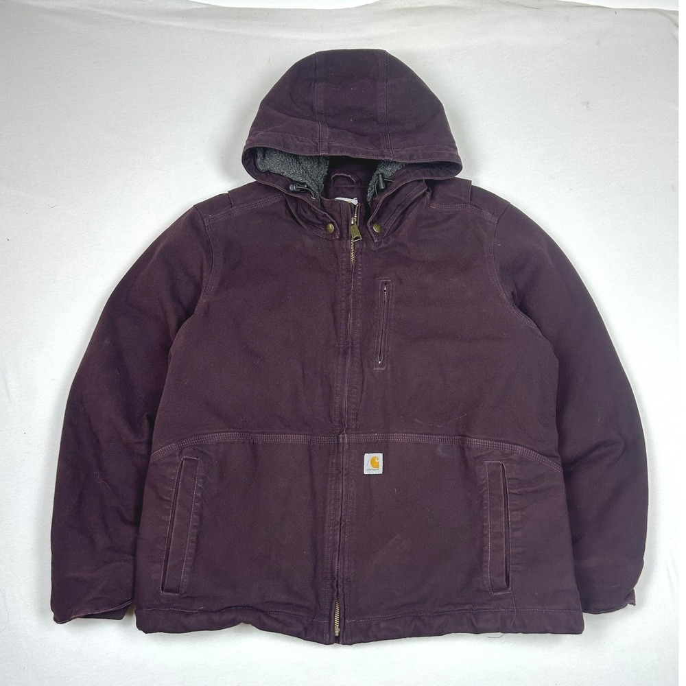 Carhartt Mens Sherpa Lined Hooded Duck Canvas Jacket Purple Plum J284 DPL XL